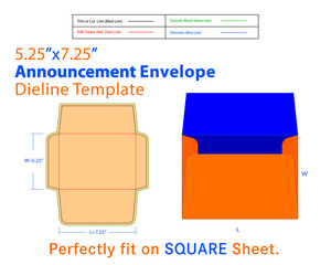 A-7 Announcement Envelope Dieline Template With 3D Design