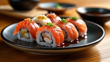  Deliciously crafted sushi rolls ready to be savored - Powered by Adobe