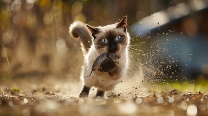 A cat is chasing a mouse