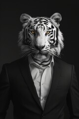White Tiger in Human Form: Jacketed, Isolated on Black Background 🐅🧥