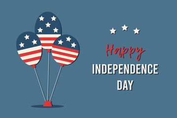 Independence day background. Balloons with american flag. Vector flat illustration.