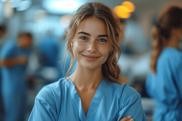 Obraz premium Confident Female Nurse with Team in Hospital Environment