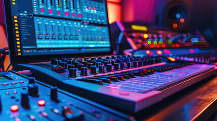 Close-Up of Mixer and Equalizer on Music Studio Control Desk