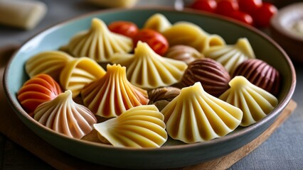  A colorful array of pasta shells in a bowl - Powered by Adobe