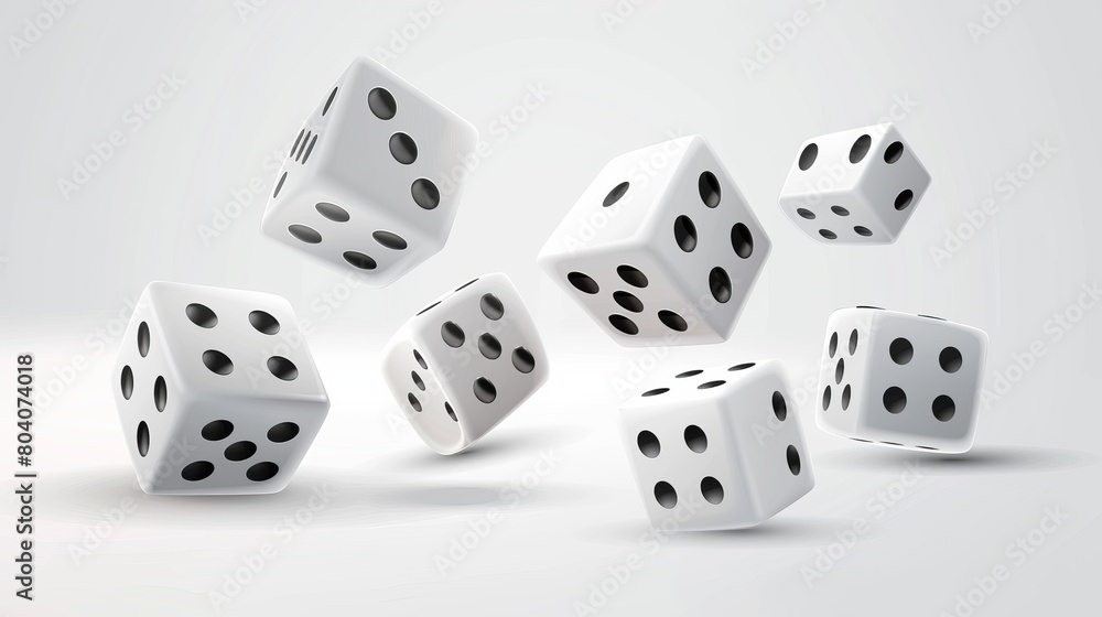 Poster playing dice 3d - realistic modern white cube with different numbers of dots from 1 to 6. six-sided 