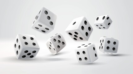Playing dice 3D - realistic modern white cube with different numbers of dots from 1 to 6. Six-sided spot dice for poker, backgammon, and craps.