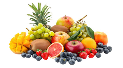 pile of various types of fruit, on a transparent background