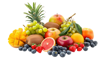 pile of various types of fruit, on a transparent background