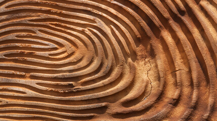 Naklejka premium This close-up image showcases the detailed pattern of a wooden fingerprint, highlighting nature's unique identity markers