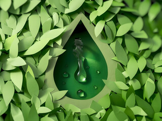 Paper cut with water drop of eco on green grass. Ecological concepts and global environmental protection. World Water Day.