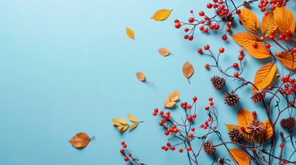 Beautiful autumn composition on blue background