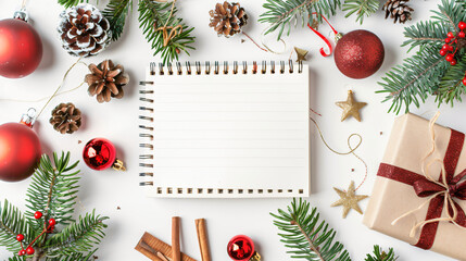 Fototapeta na wymiar Beautiful Christmas composition with notebook on white