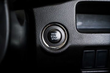 Close up engine car start button. Start stop engine modern new car button,Makes it easy to turn...