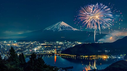 富士山と花火のイメージ02
