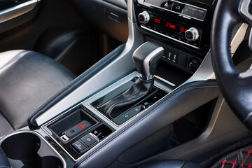 automatic transmission shift selector in the car interior. Closeup a manual shift of modern car...