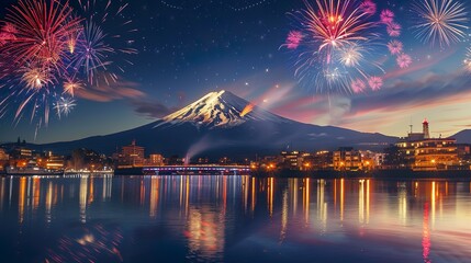 富士山と花火のイメージ01