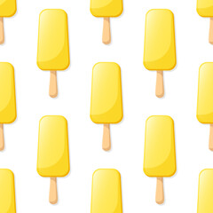 Fruit ice cream vector seamless pattern. Yellow eskimo on white background.