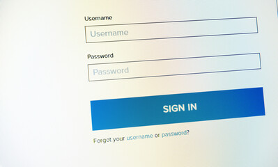 Username and password on computer display