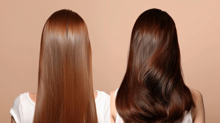 Fototapeta premium Before and after hair straightening transformation on a light-colored background