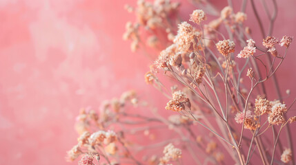 Beautiful dried flower on pink background closeup