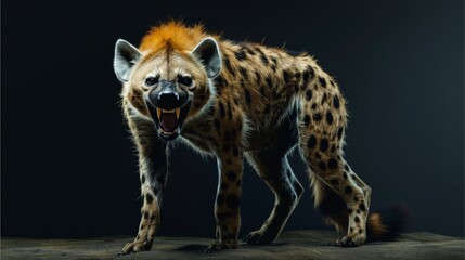 A full body shot of an angry hyena, dark background,Generative AI illustration.