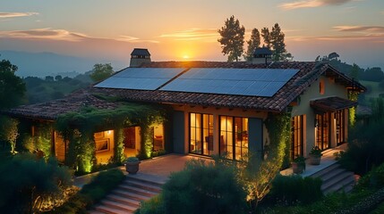 Rooftop Solar Panels in the Evening Glow