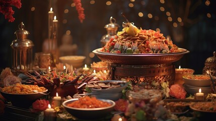 Catering specialties for the Eid al-Adha and holiday celebration with different food.