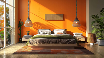Beautiful interior of modern stylish bedroom