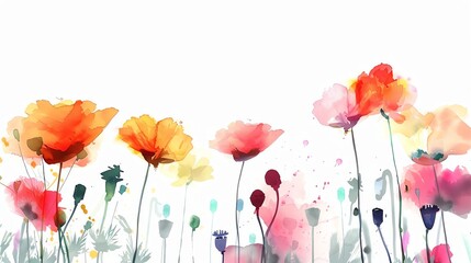 illustration with copy space, Abstract art, colorful painting art of watercolor of poppy isolate on white background.