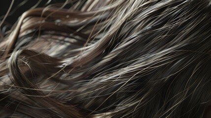A close-up shot of a person's hair, flowing in the wind, capturing the texture and movement of the strands.