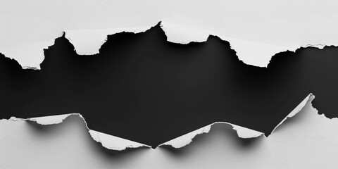 White paper with black ripped hole in the middle, flat 2D illustration, background	