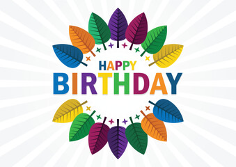 happy birthday card with leafs decoration vector illustration design icon graphic design