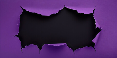 Purple paper with black ripped hole in the middle, flat 2D illustration, background	