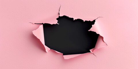 Pink paper with black ripped hole in the middle, flat 2D illustration, background	