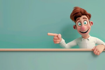Character holding a cardboard with copy space