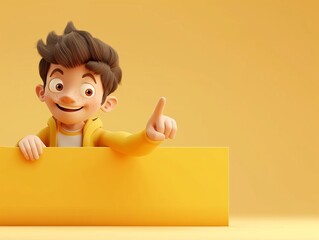 Character holding a cardboard with copy space