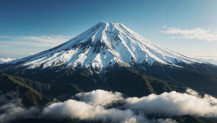 Majestic snow-capped mountain under clear blue skies