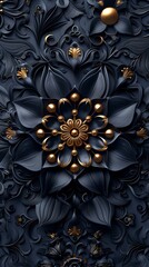 Black Decorative Pattern Wallpaper. Three-dimensional Diwali Festival Concept