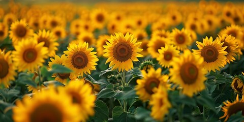 Sunflower field in bloom with vibrant yellow petals