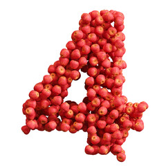 Alphabet made of red apples, number 4