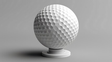 Minimalist display of a golf ball on a pedestal against a gray background