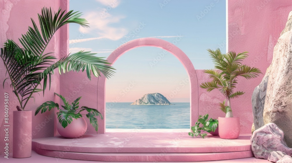 Poster 3d render of abstract background with arch