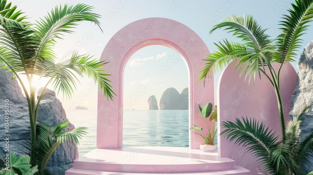 Poster 3d render of abstract background with arch