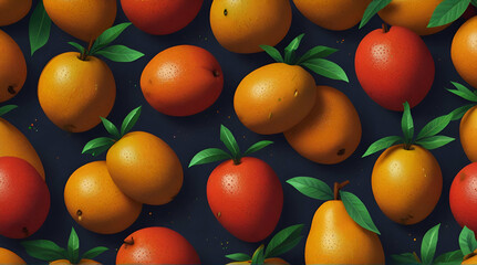 Variety of fresh fruit on multi-colored background generative ai