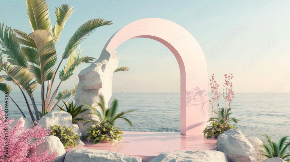 Poster 3d render of abstract background with arch