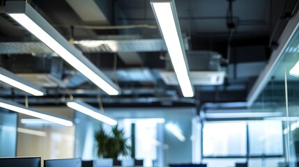 Detailed view of a programmable lighting system in an office, showing how automated controls can reduce energy wastage. 