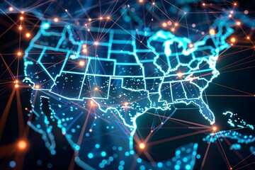 US Network Connectivity: A High-Tech Digital Map Revealing Critical Information Infrastructure, Nodes, and Lines