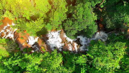 A verdant rainforest's heart reveals a hidden treasure - a captivating waterfall. Its waters...