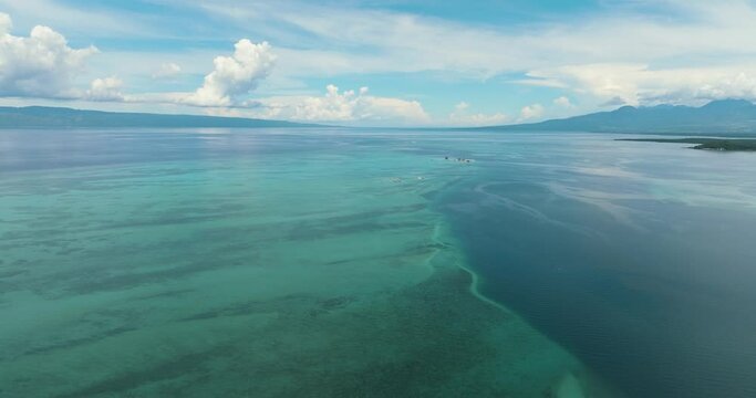 Manjuyod sandbar in the turquoise water of the sea on the atoll. Negros, Philippines.