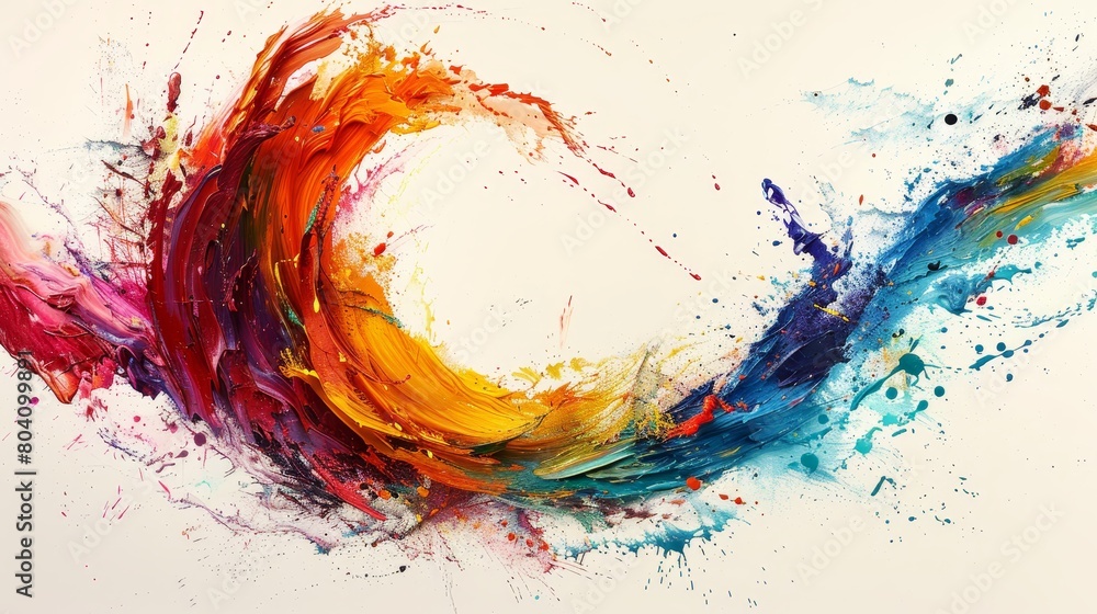 Poster A captivating display of colorful paint splashes crafted into an elegant crescent